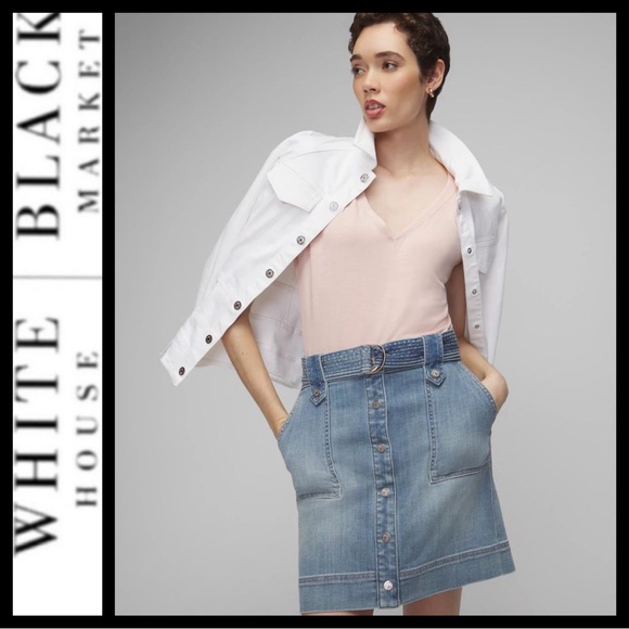 🔥SALE🔥 NWT WHBM Belted Denim Skirt - Picture 1 of 7
